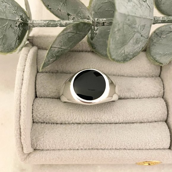 925 Sterling Silver Black Circle Ring Chunky Ring Oval Ring Thick Ring - Picture 2 of 4